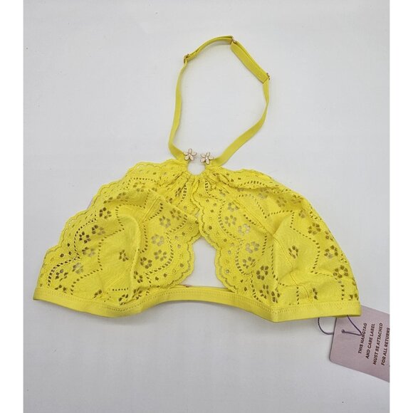 Savage X Fenty Bralette Women's Size Small Yellow Lace Bra Bombshell Broderie - Picture 1 of 11
